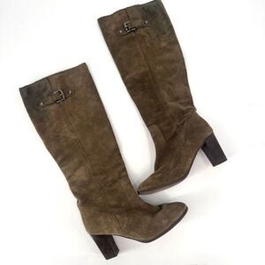 Michael Kors Olive Green Suede Heeled‎ Tall Leather Buckle Boots Size 8 Riding